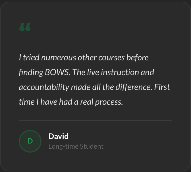 David, long-time student: the first time he has had a real process